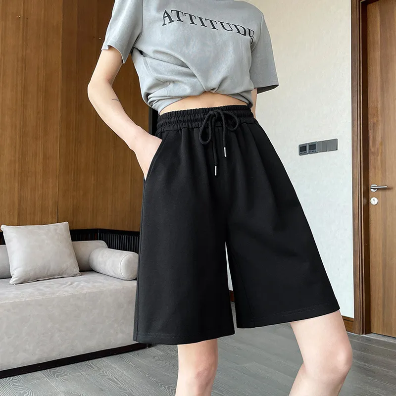 shorts elásticos de cintura alta para mulheres em tecido fin